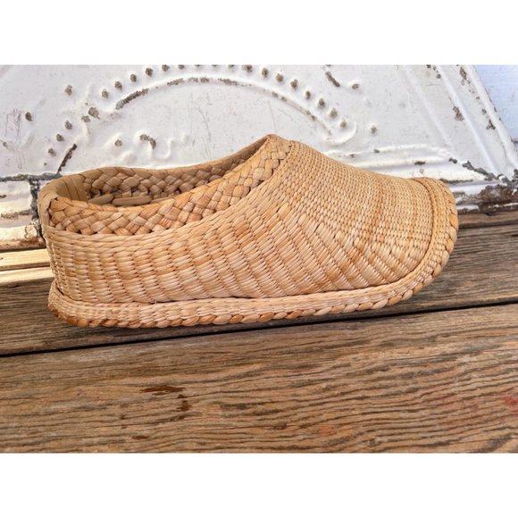 Vintage 1970s Woven Grass Shoe Planter Boho - Picture 5 of 10